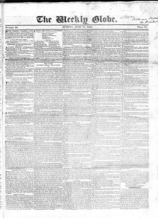 cover page of Weekly Globe published on June 13, 1824