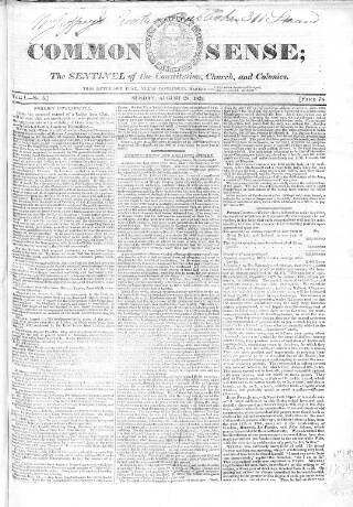 cover page of Common Sense published on August 29, 1824