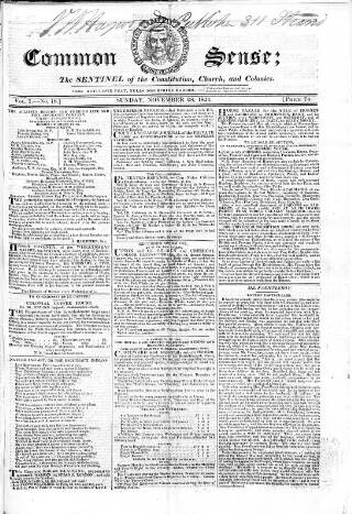 cover page of Common Sense published on November 28, 1824