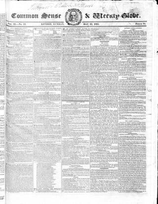 cover page of Common Sense published on May 22, 1825