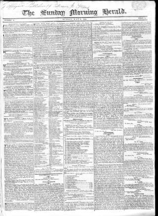 cover page of Sunday Morning Herald published on May 9, 1824