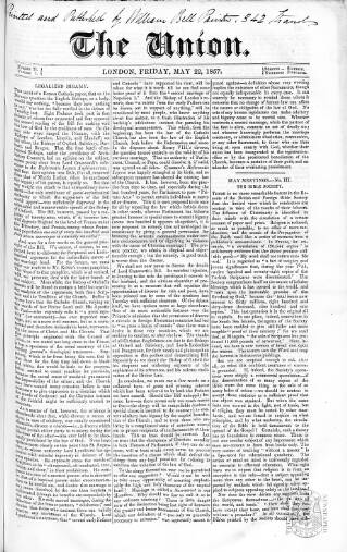 cover page of Union published on May 22, 1857