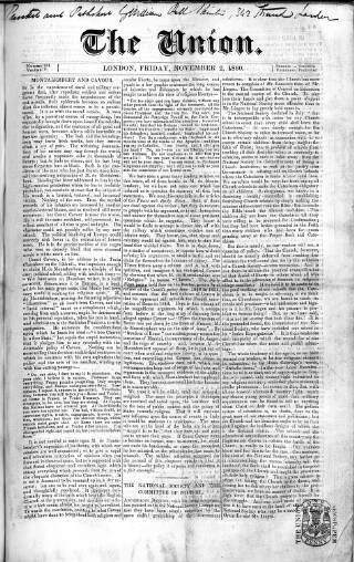 cover page of Union published on November 2, 1860