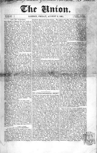 cover page of Union published on August 2, 1861