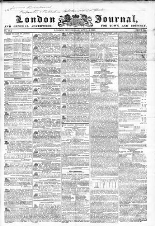 cover page of London Journal and General Advertiser for Town and Country published on April 5, 1837