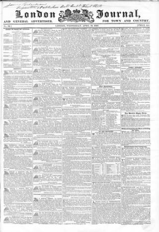 cover page of London Journal and General Advertiser for Town and Country published on April 19, 1837