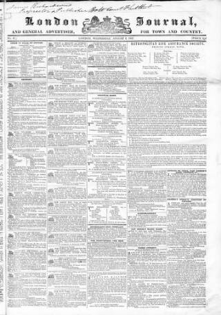 cover page of London Journal and General Advertiser for Town and Country published on August 2, 1837