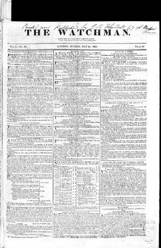 cover page of Watchman published on May 27, 1827
