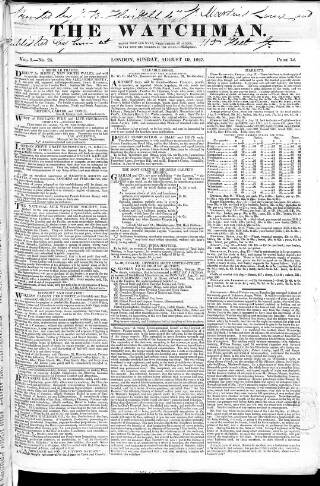cover page of Watchman published on August 19, 1827