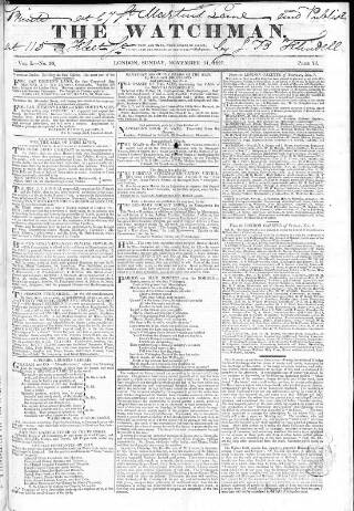 cover page of Watchman published on November 11, 1827