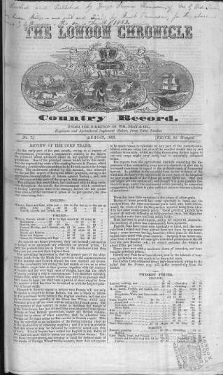 cover page of London Chronicle and Country Record published on August 1, 1853