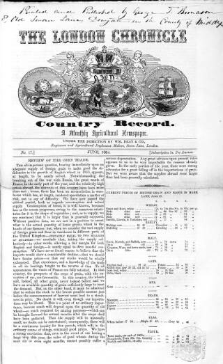 cover page of London Chronicle and Country Record published on June 1, 1854