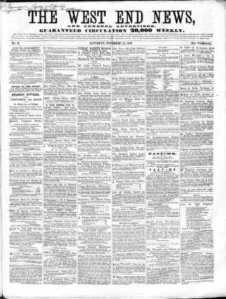 cover page of West End News published on November 12, 1859