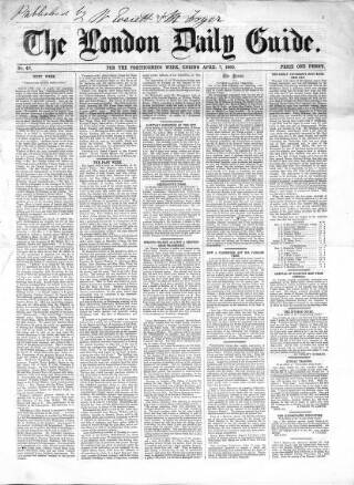 cover page of London Daily Guide and Stranger's Companion published on April 7, 1860