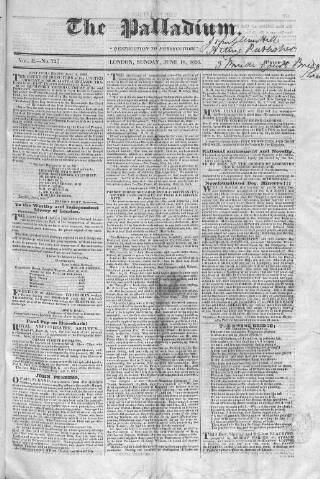 cover page of Palladium 1825 published on June 18, 1826