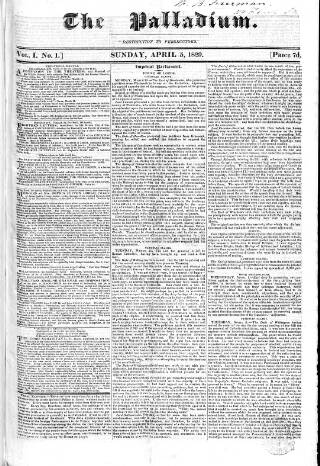 cover page of Palladium 1829 published on April 5, 1829