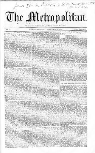 cover page of Metropolitan published on November 22, 1856