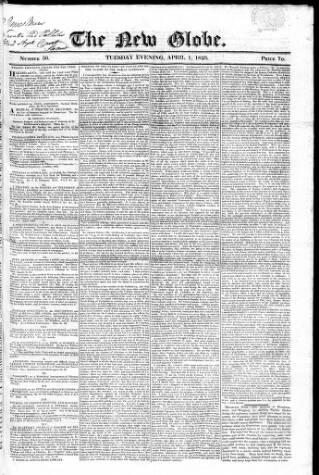 cover page of New Globe published on April 1, 1823