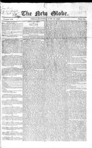 cover page of New Globe published on June 13, 1823