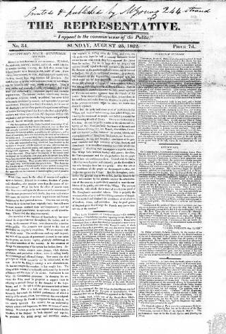 cover page of Representative 1822 published on August 25, 1822