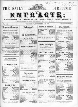 cover page of Daily Director and Entr'acte published on November 2, 1859