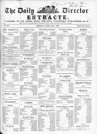 cover page of Daily Director and Entr'acte published on April 30, 1860
