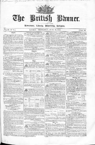 cover page of British Banner 1848 published on June 13, 1849