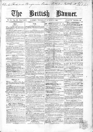 cover page of British Banner 1856 published on August 5, 1858