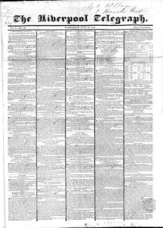 cover page of Liverpool Telegraph published on June 28, 1837
