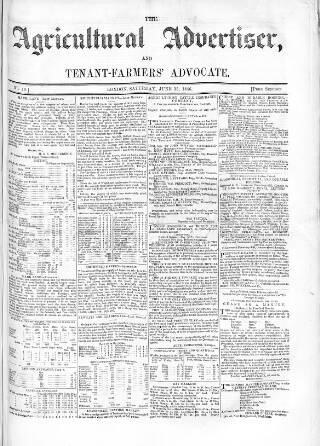 cover page of Agricultural Advertiser and Tenant-Farmers' Advocate published on June 13, 1846