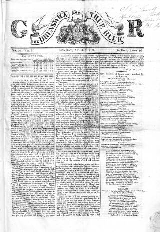 cover page of Brunswick or True Blue published on April 1, 1821