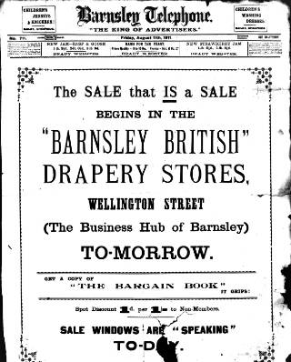 cover page of Barnsley Telephone published on August 11, 1911