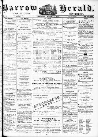 cover page of Barrow Herald and Furness Advertiser published on August 2, 1876