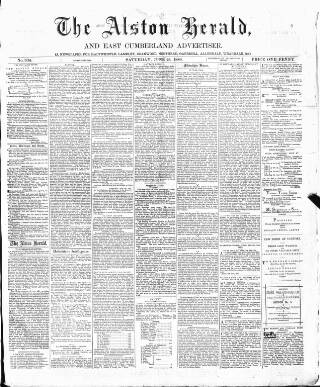 cover page of Alston Herald and East Cumberland Advertiser published on June 26, 1880