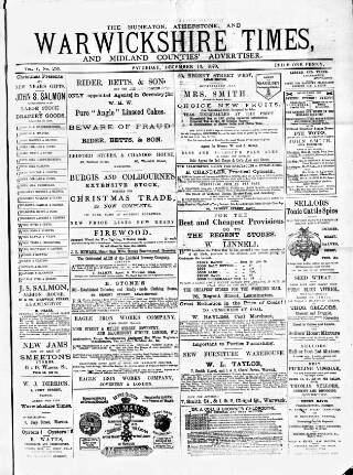 cover page of Atherstone, Nuneaton and Warwickshire Times published on December 13, 1879