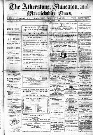 cover page of Atherstone, Nuneaton and Warwickshire Times published on April 1, 1882