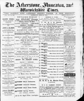 cover page of Atherstone, Nuneaton and Warwickshire Times published on June 13, 1885