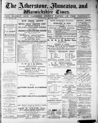 cover page of Atherstone, Nuneaton and Warwickshire Times published on May 22, 1886