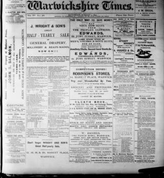 cover page of Atherstone, Nuneaton and Warwickshire Times published on August 2, 1890