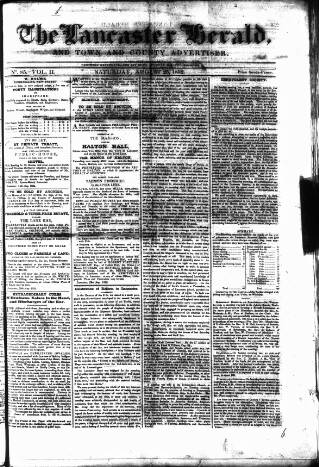 cover page of Lancaster Herald and Town and County Advertiser published on August 25, 1832
