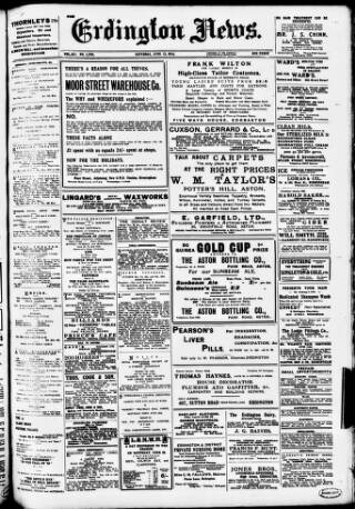 cover page of Erdington News published on June 13, 1914
