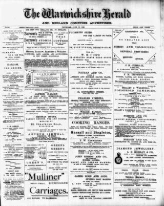cover page of Warwickshire Herald published on June 13, 1895