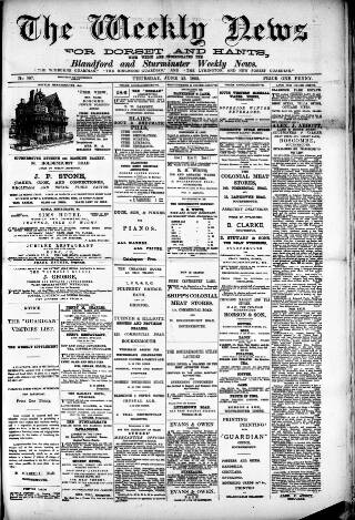 cover page of Blandford Weekly News published on June 23, 1892