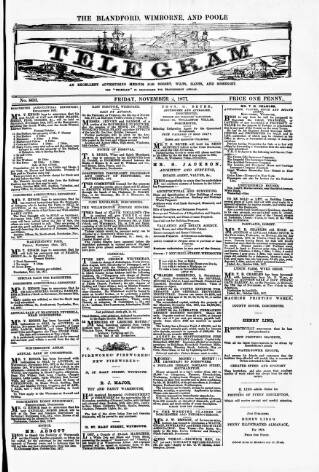 cover page of Blandford and Wimborne Telegram published on November 2, 1877