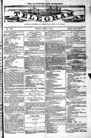 cover page of Blandford and Wimborne Telegram published on April 1, 1881
