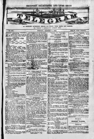 cover page of Bridport, Beaminster and Lyme Regis Telegram published on August 2, 1878