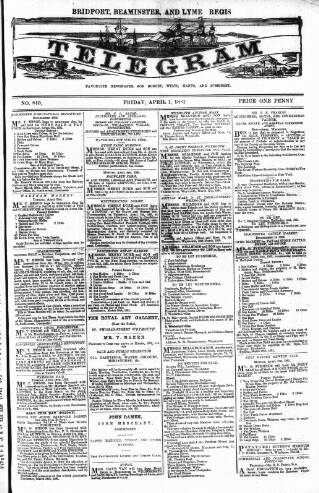 cover page of Bridport, Beaminster and Lyme Regis Telegram published on April 1, 1881