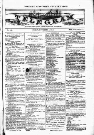 cover page of Bridport, Beaminster and Lyme Regis Telegram published on November 2, 1883