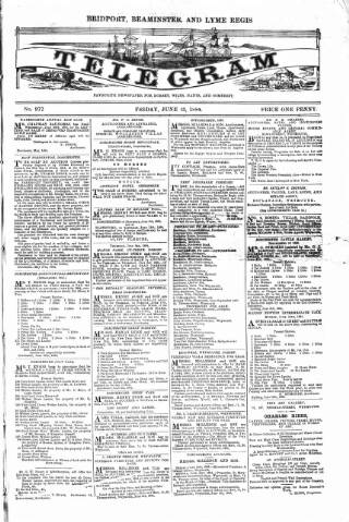 cover page of Bridport, Beaminster and Lyme Regis Telegram published on June 13, 1884