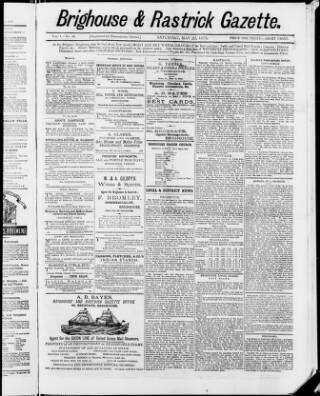 cover page of Brighouse & Rastrick Gazette published on May 22, 1875